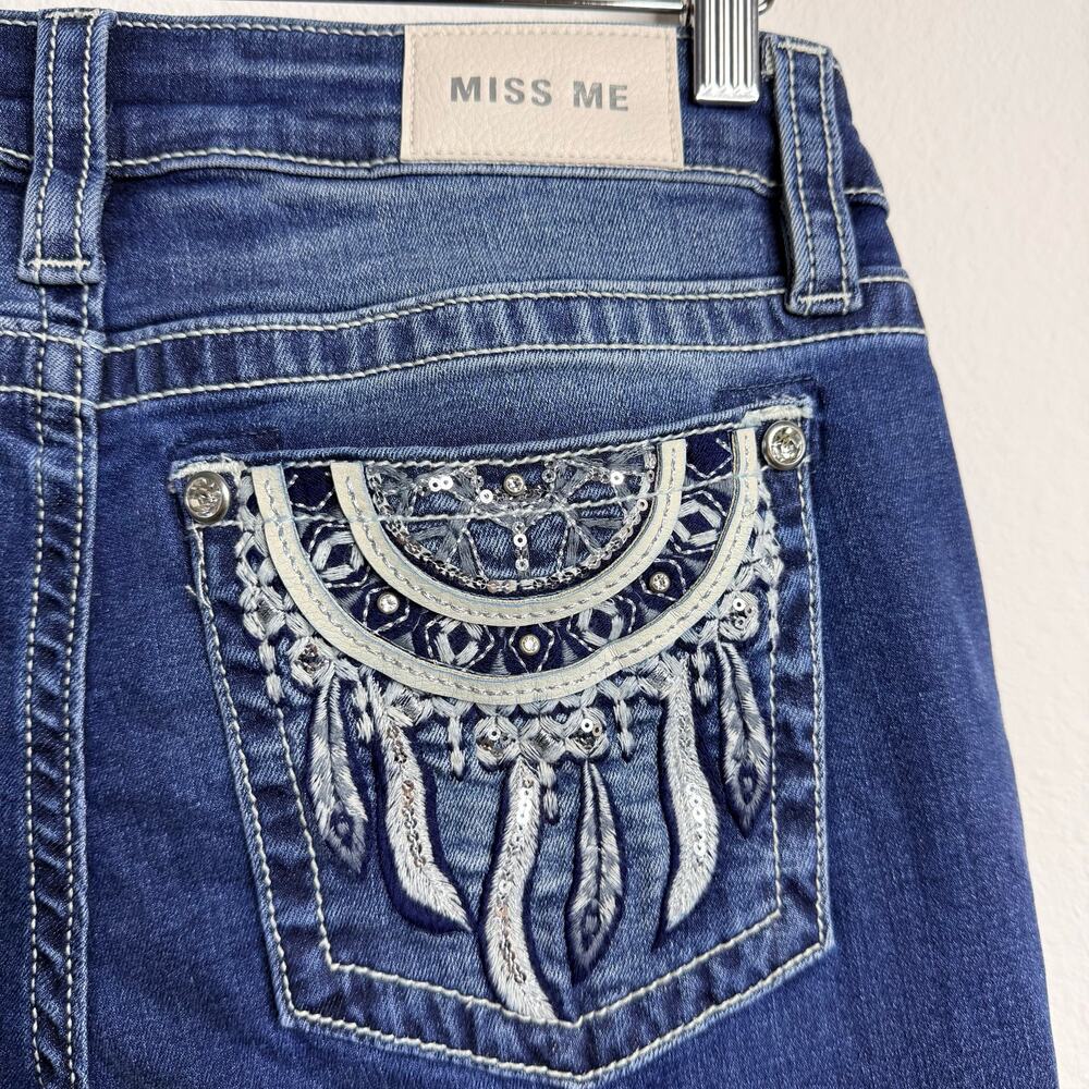 MISS ME bootcut jeans mid rise embroidered sequins embellished jeweled denim - Picture 6 of 9